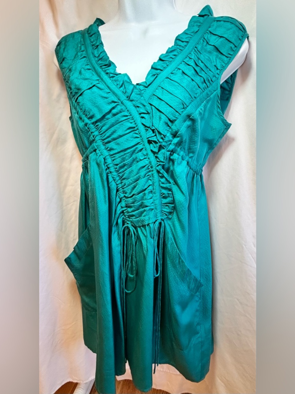 Nanette Lepore Teal Ruffled V-Neck Top
